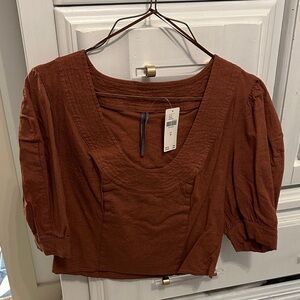 Anthropologie Terracotta Puff Sleeve Blouse
